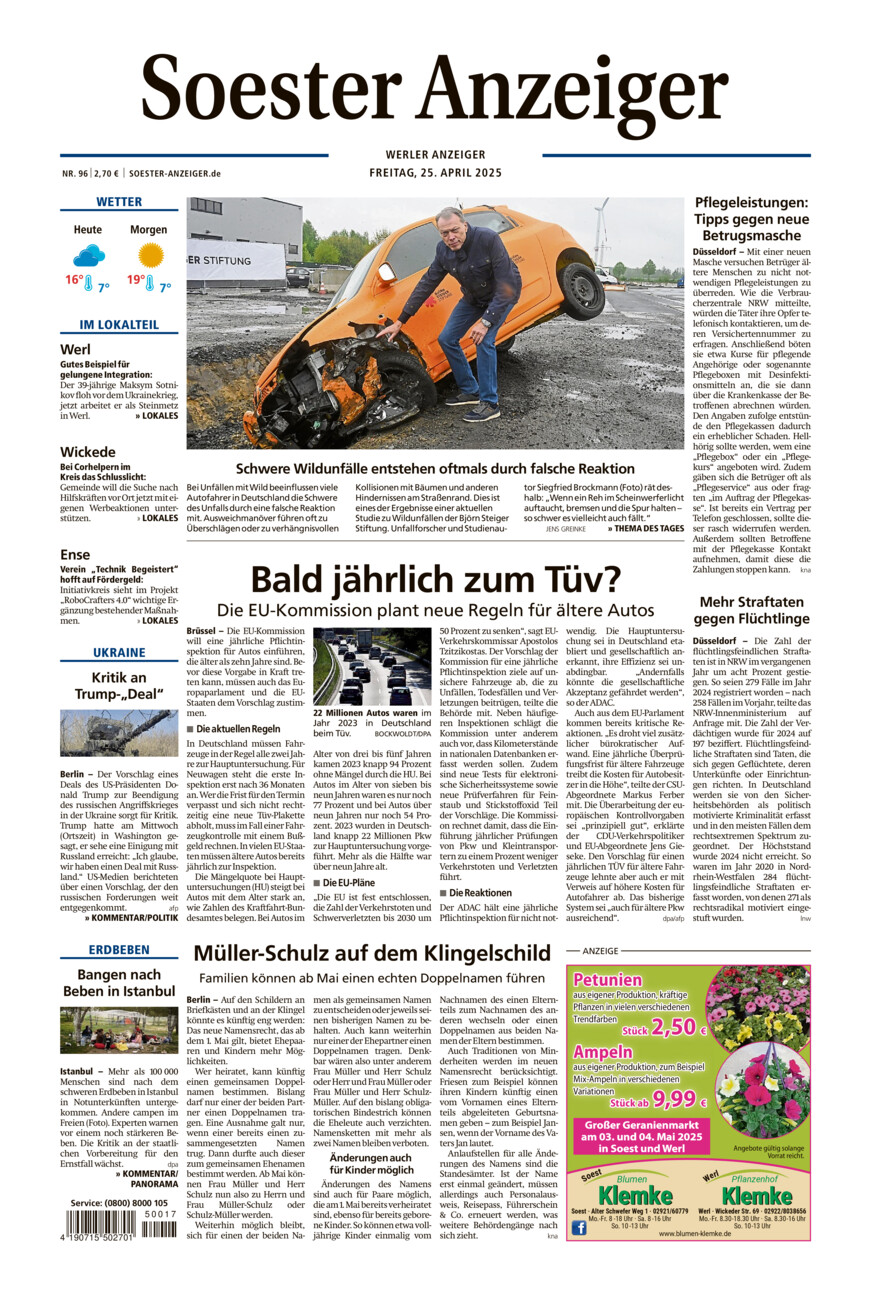 Soester Anzeiger Werl vom Freitag, 25.04.2025