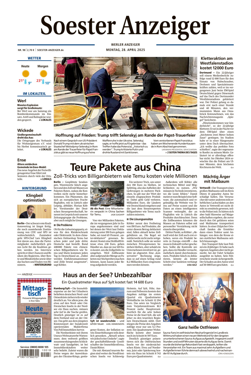 Soester Anzeiger Werl vom Montag, 28.04.2025