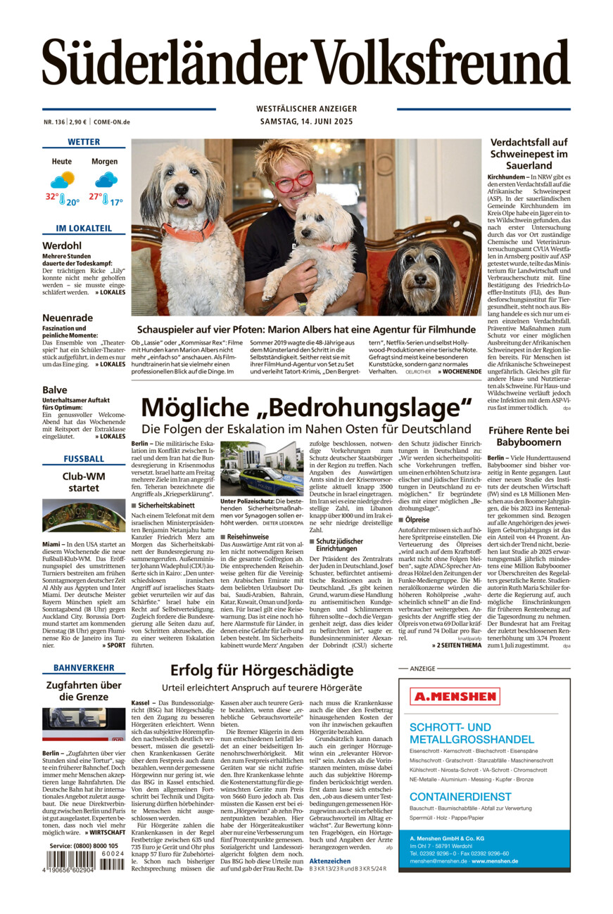 Süderländer Volksfreund vom Samstag, 14.06.2025