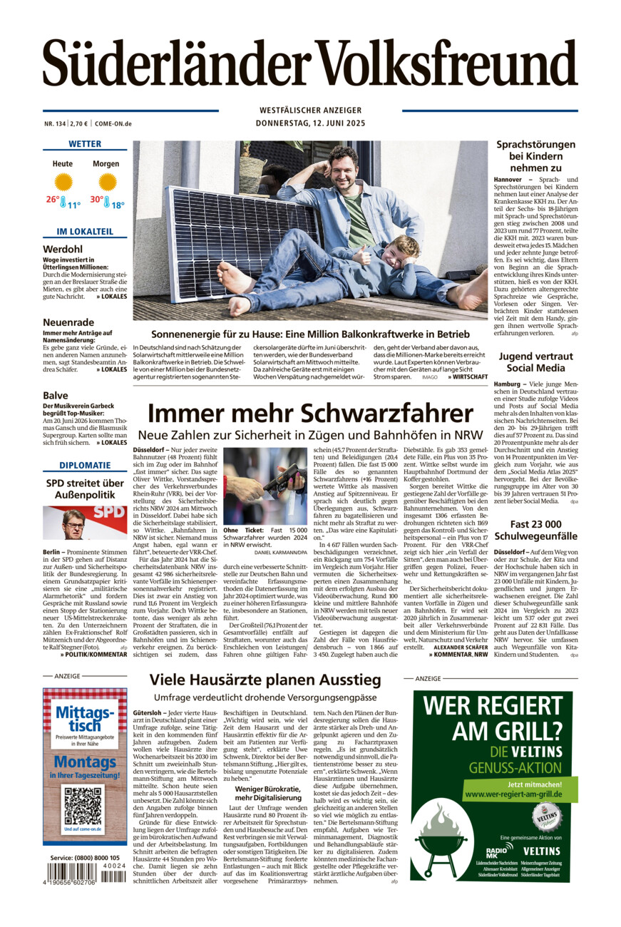 Süderländer Volksfreund vom Donnerstag, 12.06.2025