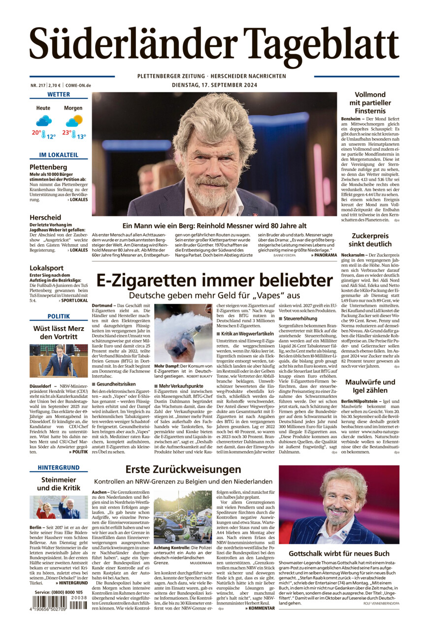 Süderländer Tageblatt vom Dienstag, 17.09.2024