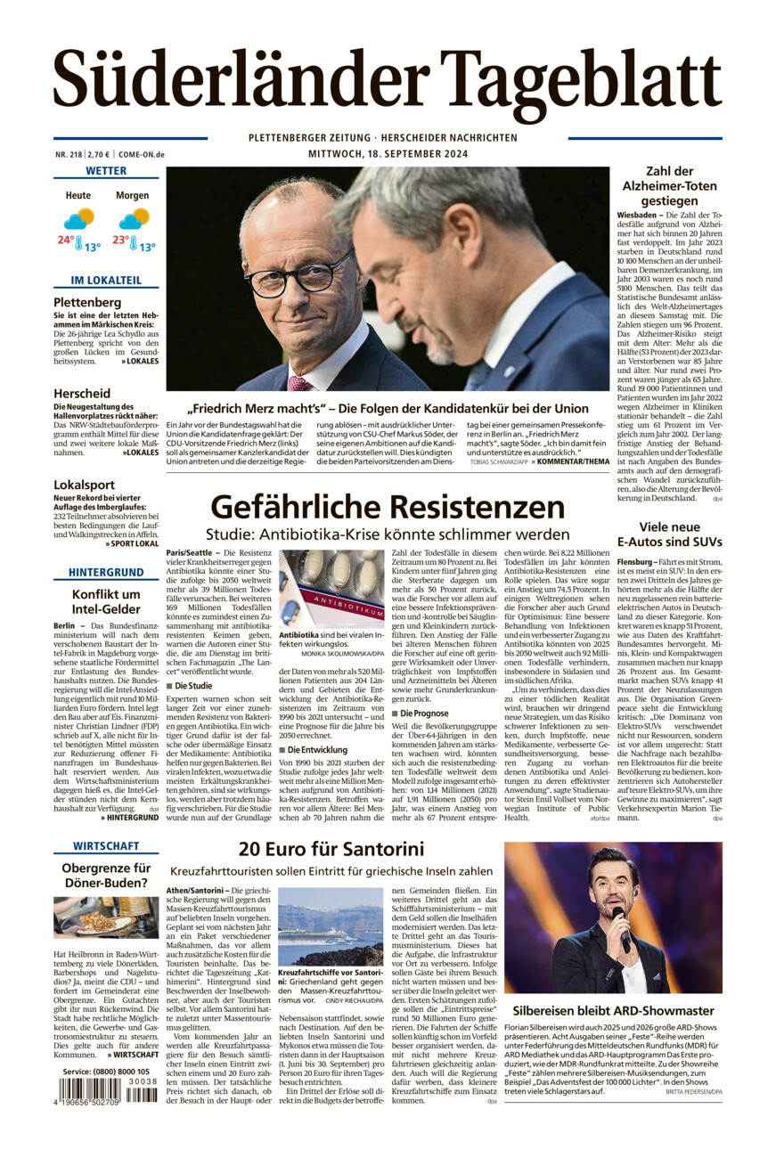 Süderländer Tageblatt vom Mittwoch, 18.09.2024