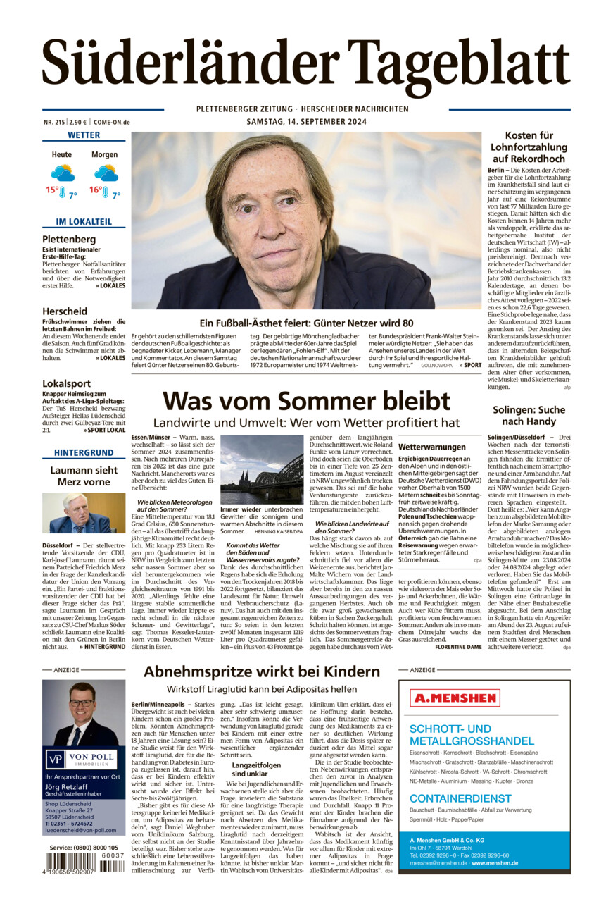 Süderländer Tageblatt vom Samstag, 14.09.2024