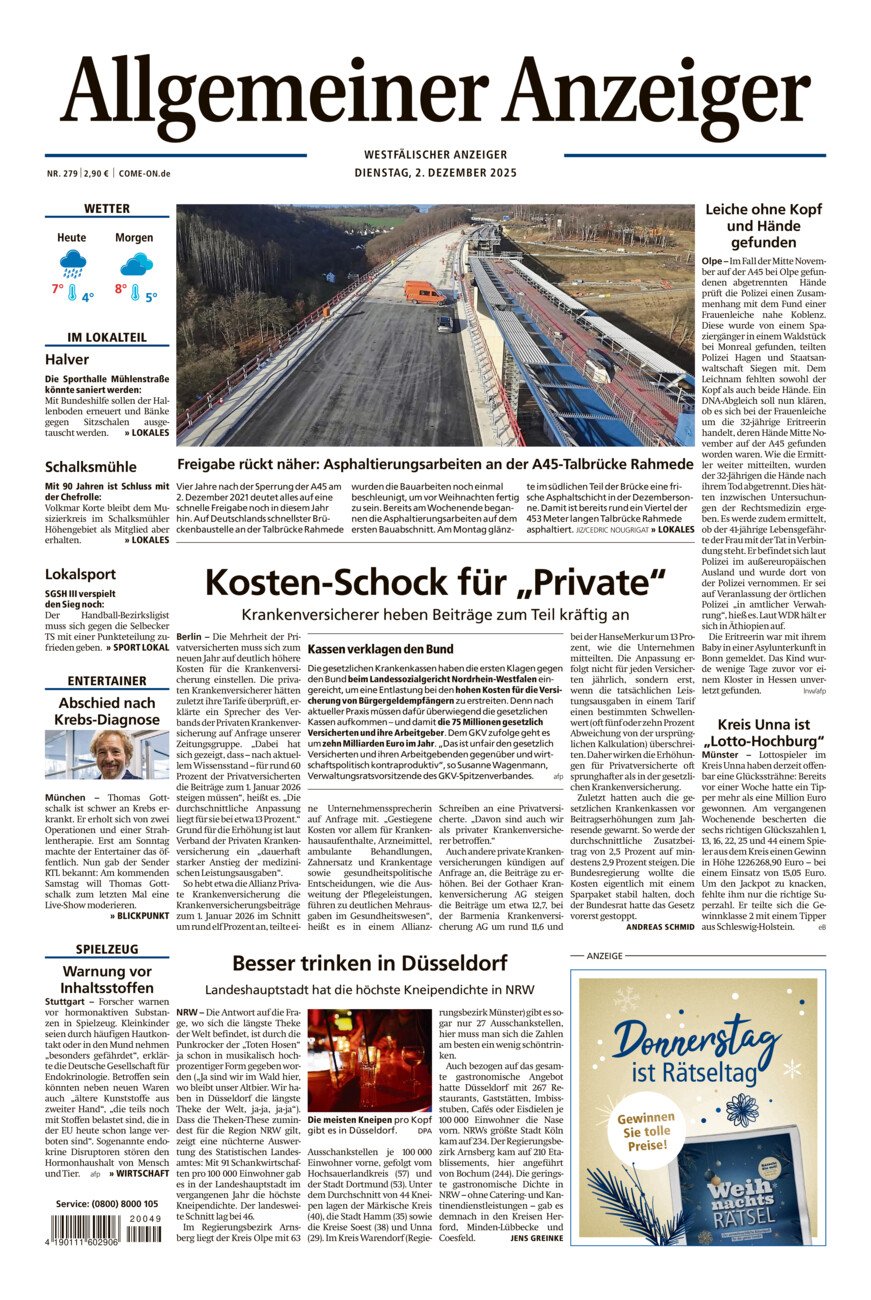 Allgemeiner Anzeiger vom Dienstag, 02.12.2025