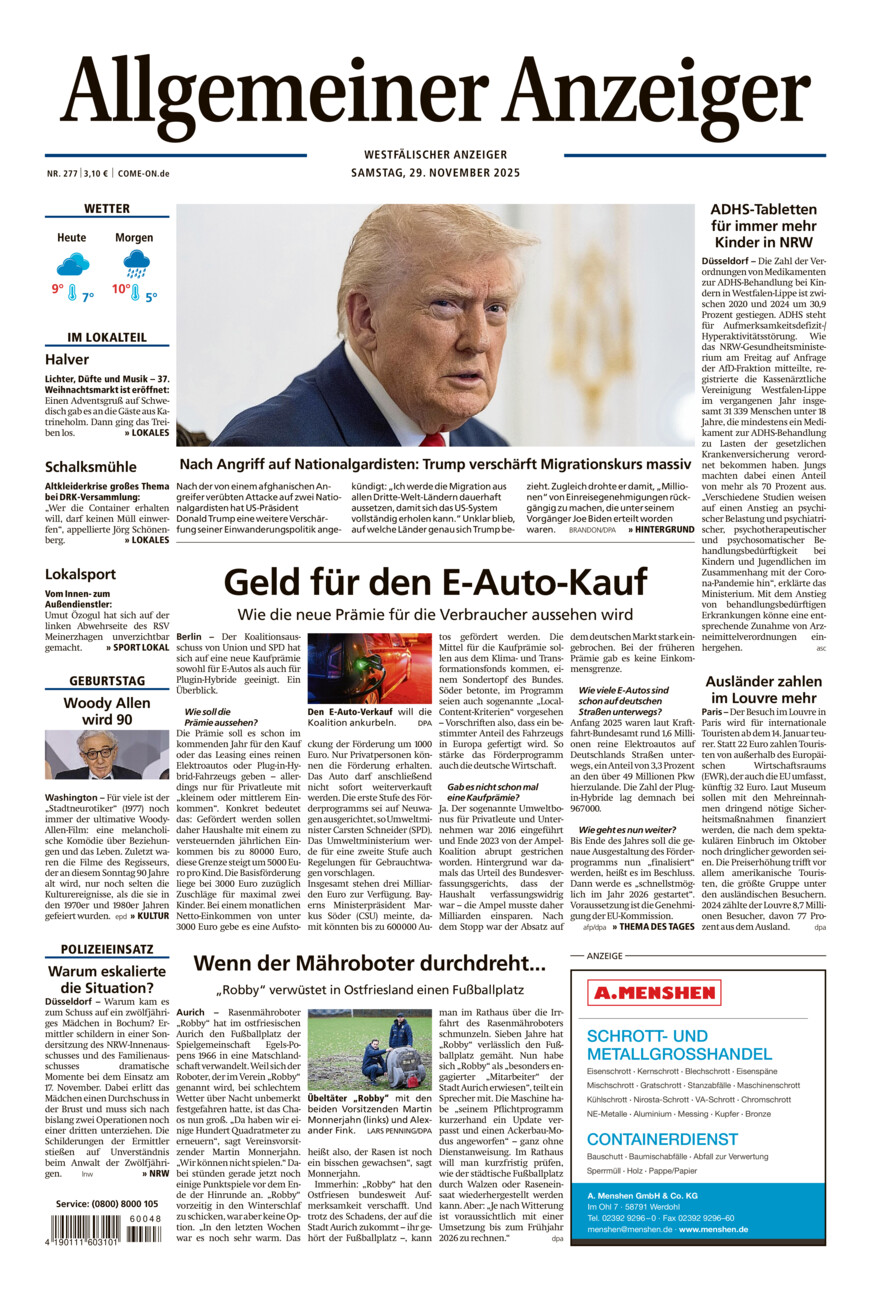 Allgemeiner Anzeiger vom Samstag, 29.11.2025