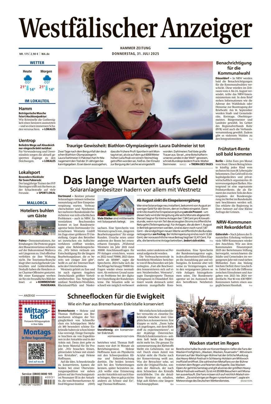 Westfälischer Anzeiger Hamm vom Donnerstag, 31.07.2025