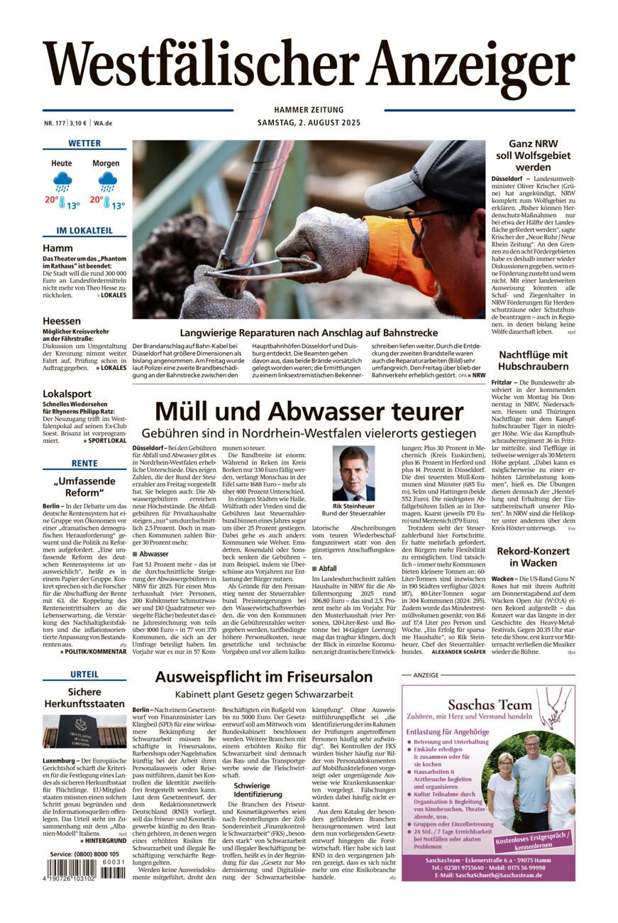 Westfälischer Anzeiger Hamm vom Samstag, 02.08.2025