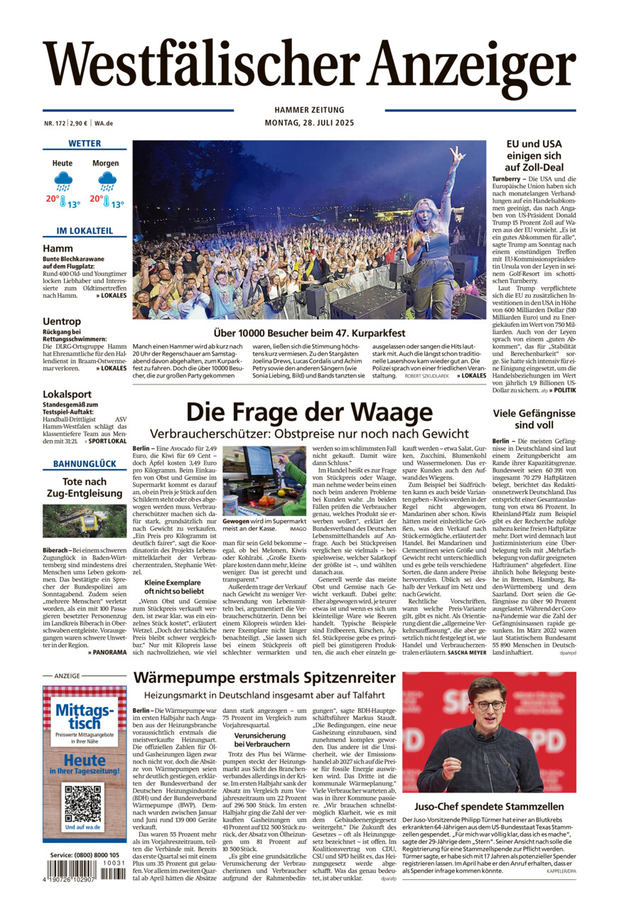 Westfälischer Anzeiger Hamm vom Montag, 28.07.2025