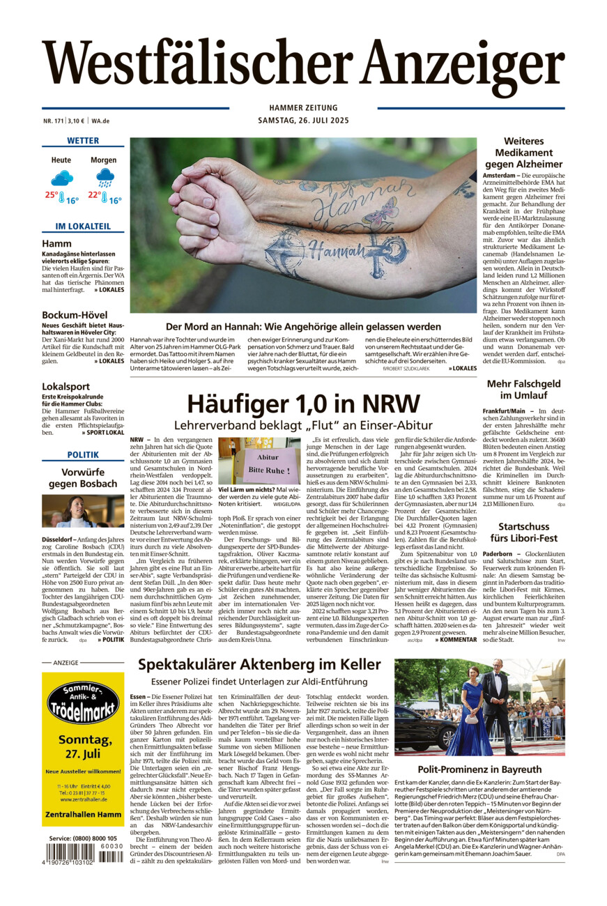 Westfälischer Anzeiger Hamm vom Samstag, 26.07.2025