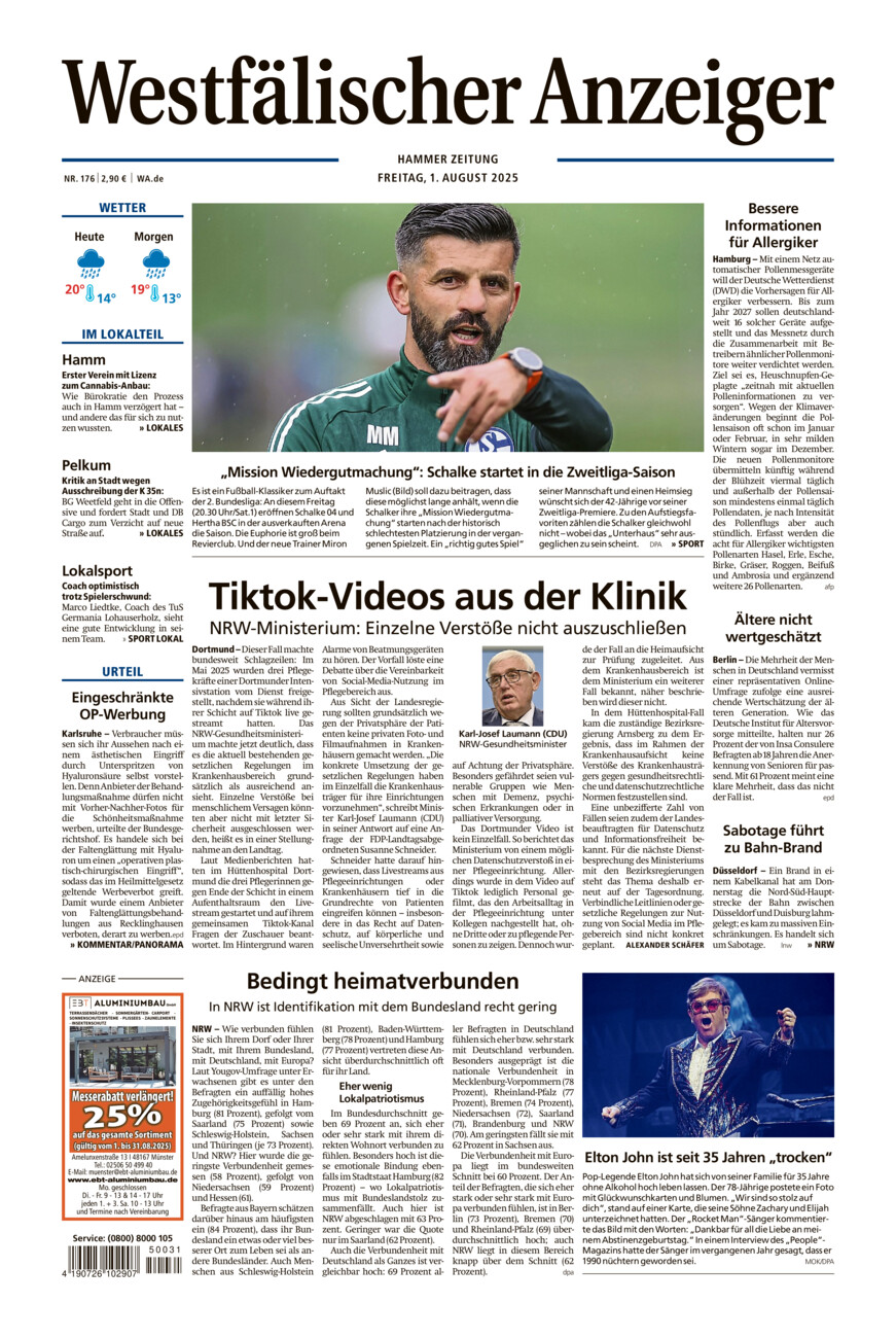 Westfälischer Anzeiger Hamm vom Freitag, 01.08.2025