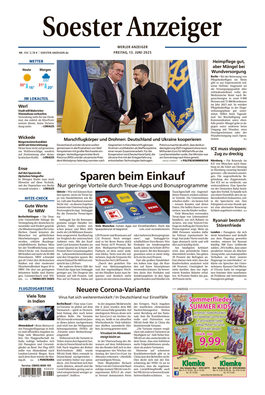 Soester Anzeiger Werl vom Freitag, 13.06.2025