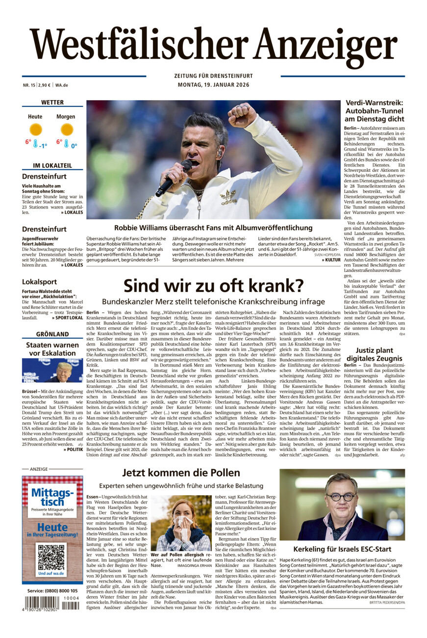 Westfälischer Anzeiger Drensteinfurt vom Montag, 19.01.2026