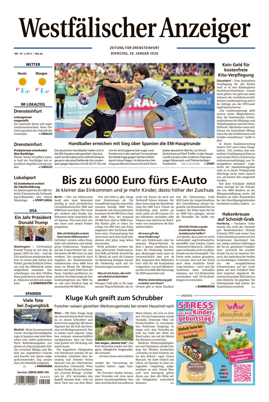 Westfälischer Anzeiger Drensteinfurt vom Dienstag, 20.01.2026