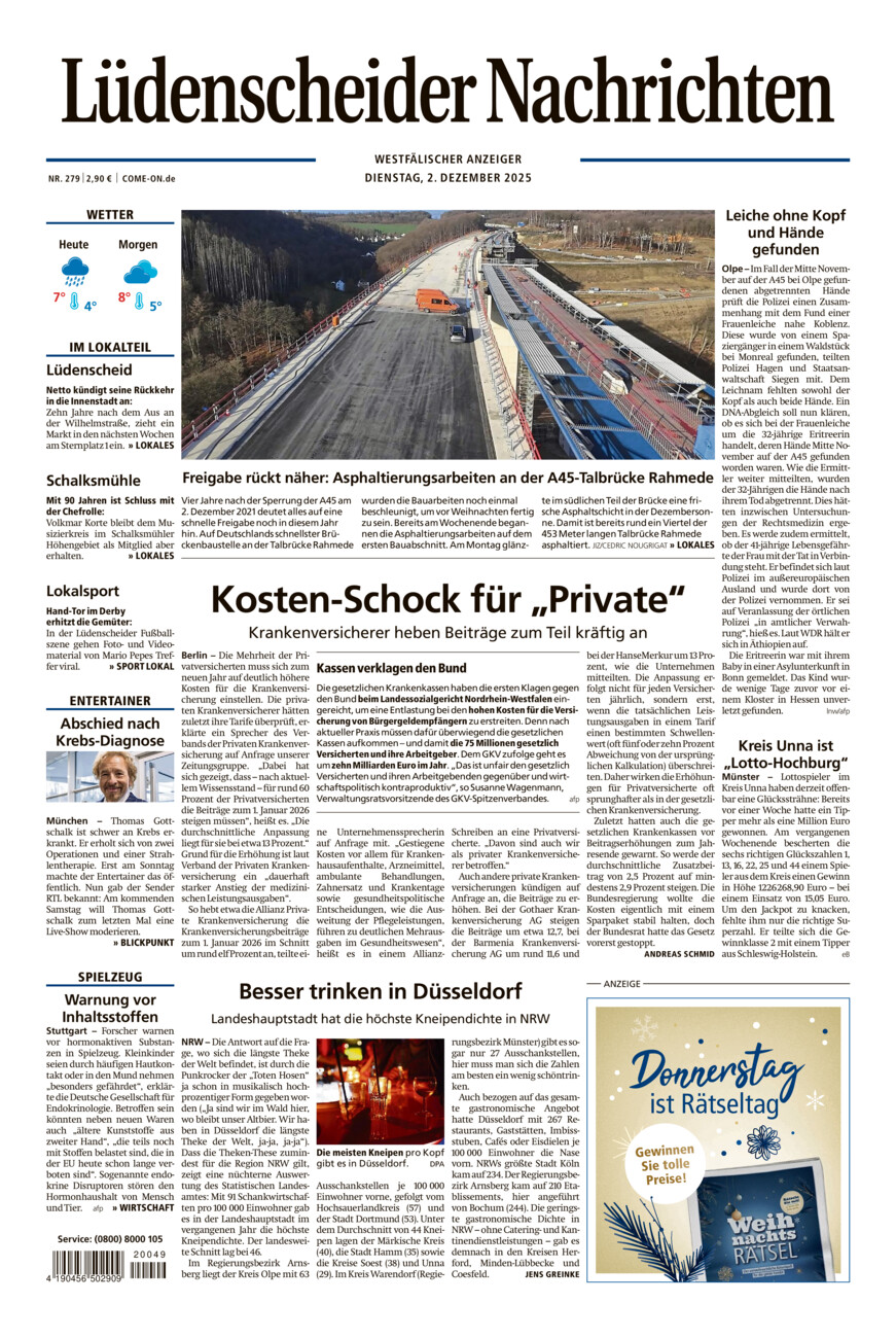Lüdenscheider Nachrichten vom Dienstag, 02.12.2025