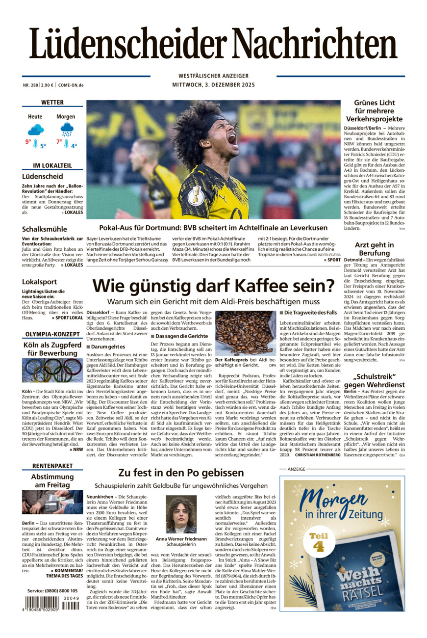 Lüdenscheider Nachrichten vom Mittwoch, 03.12.2025