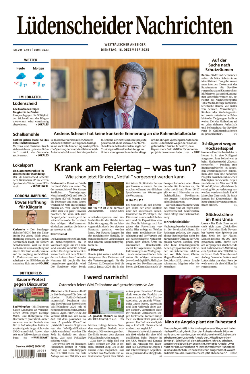 Lüdenscheider Nachrichten vom Dienstag, 16.12.2025