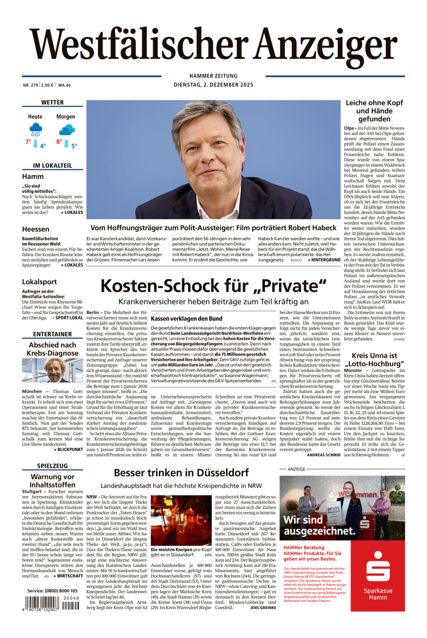 Westfälischer Anzeiger Hamm vom Dienstag, 02.12.2025