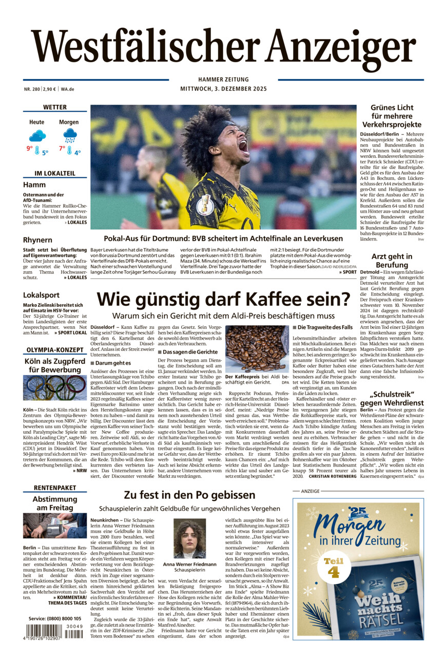Westfälischer Anzeiger Hamm vom Mittwoch, 03.12.2025