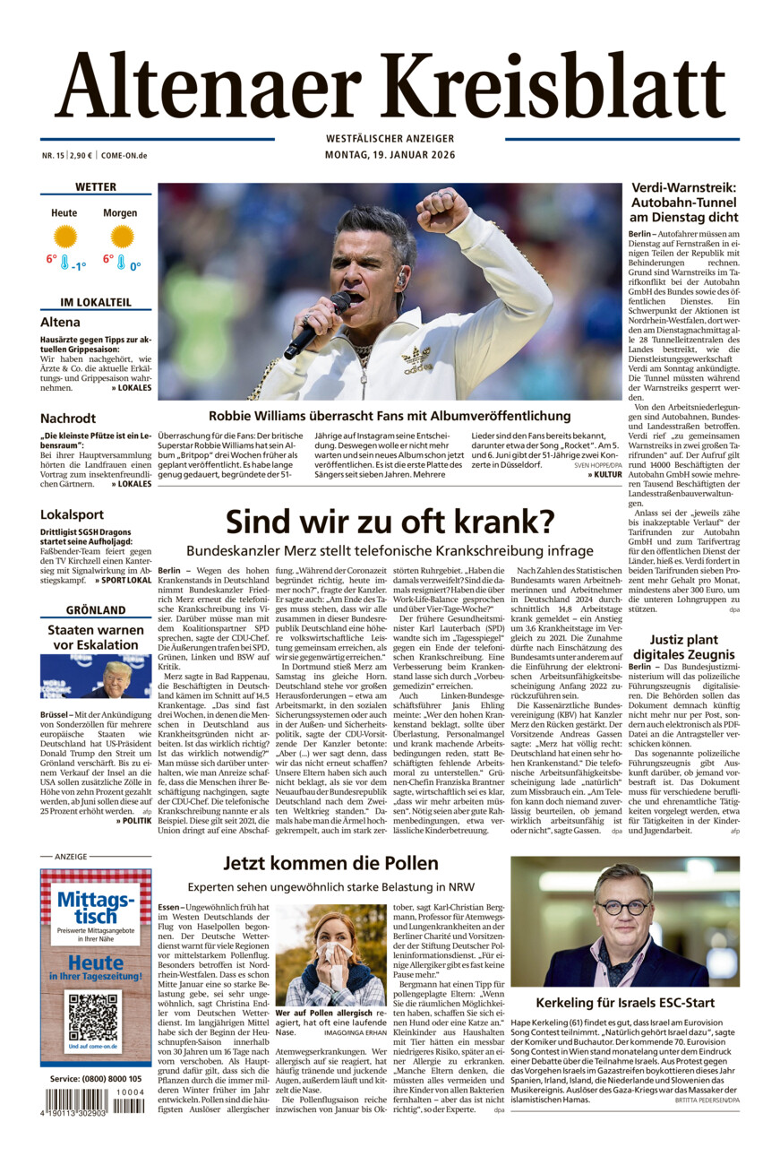 Altenaer Kreisblatt vom Montag, 19.01.2026