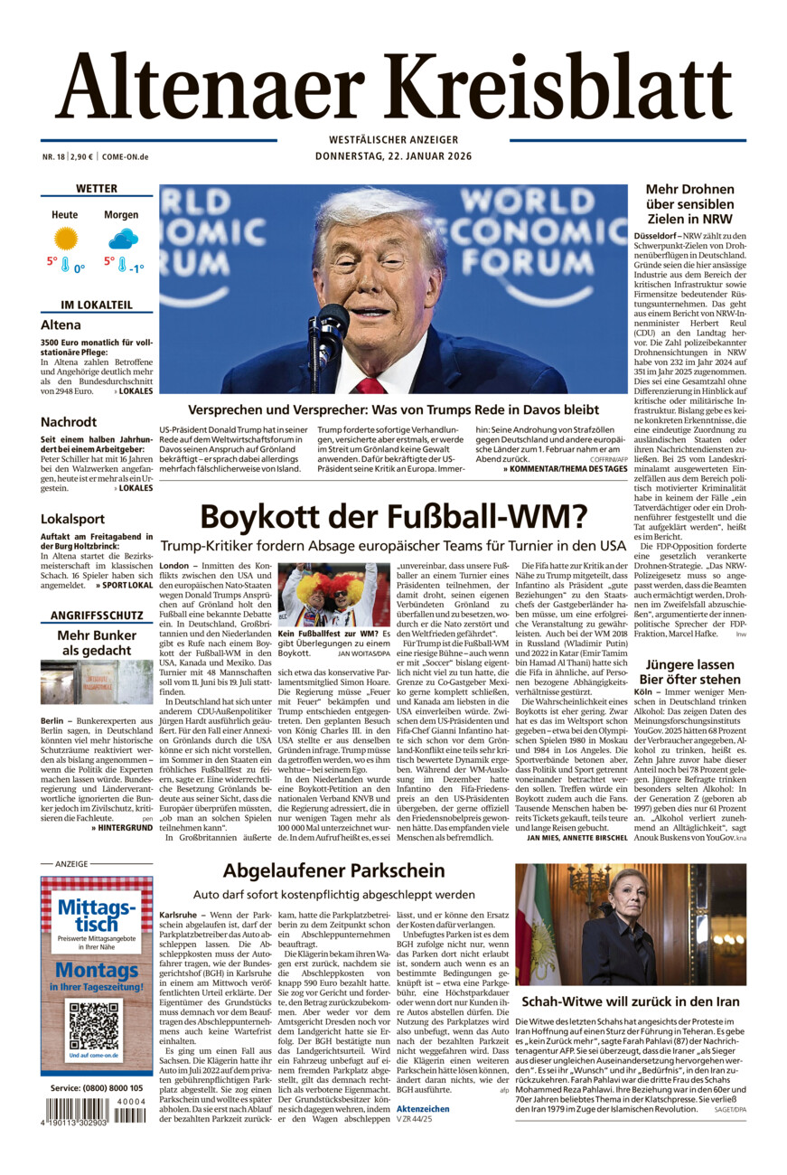 Altenaer Kreisblatt vom Donnerstag, 22.01.2026