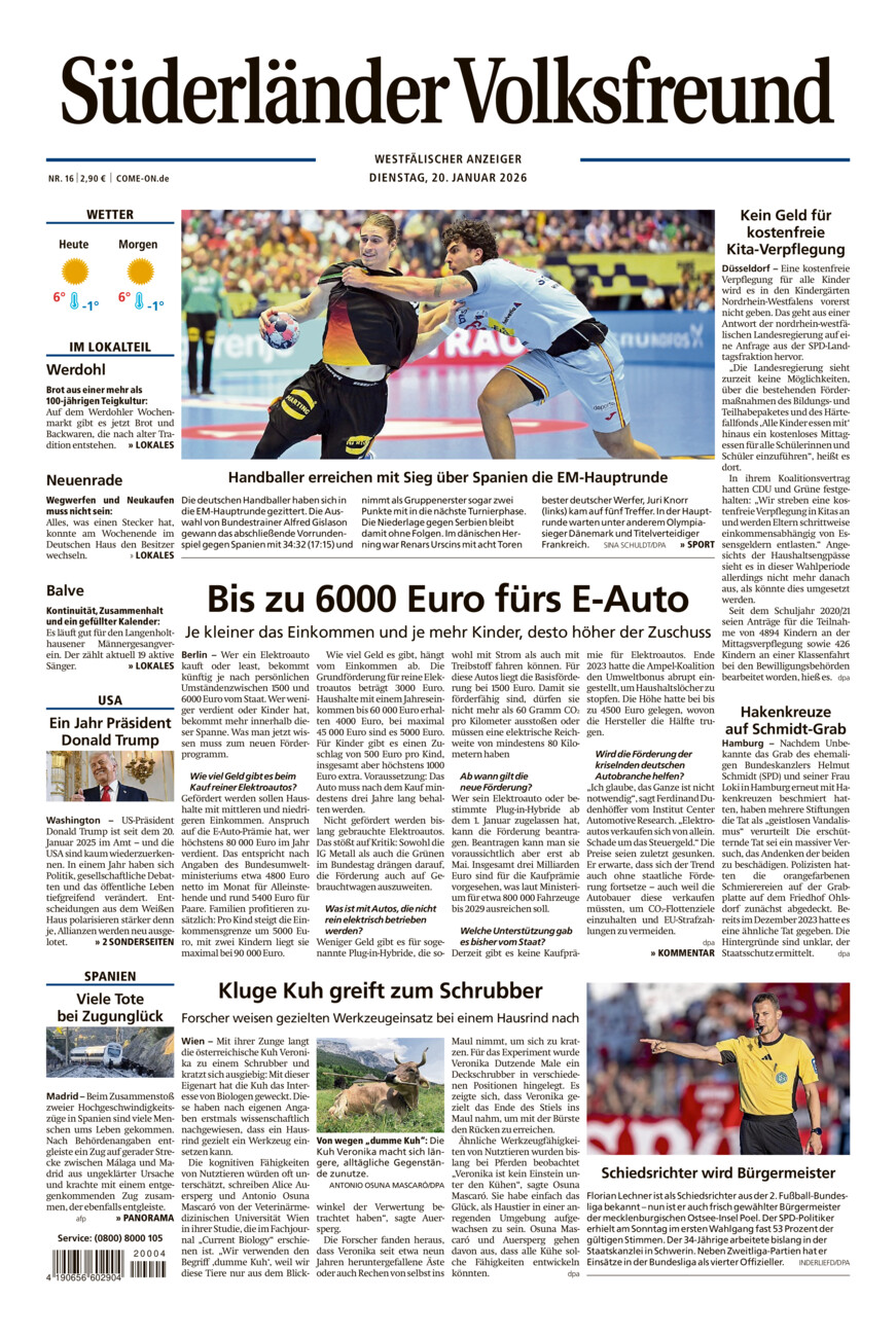 Süderländer Volksfreund vom Dienstag, 20.01.2026