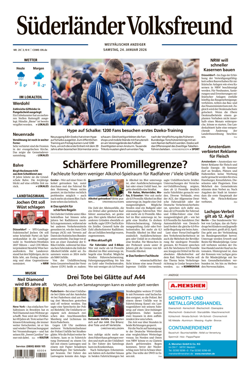 Süderländer Volksfreund vom Samstag, 24.01.2026