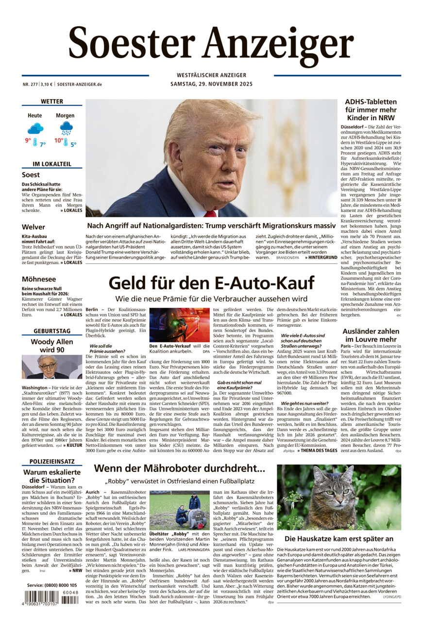 Soester Anzeiger vom Samstag, 29.11.2025