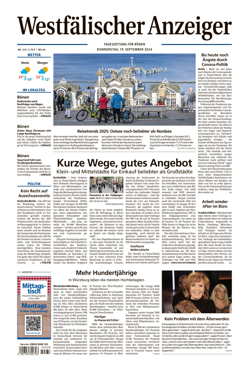 Westfälischer Anzeiger Bönen vom Donnerstag, 19.09.2024