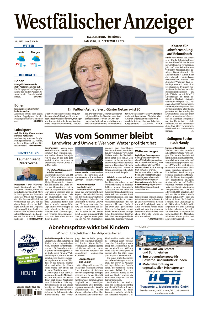 Westfälischer Anzeiger Bönen vom Samstag, 14.09.2024