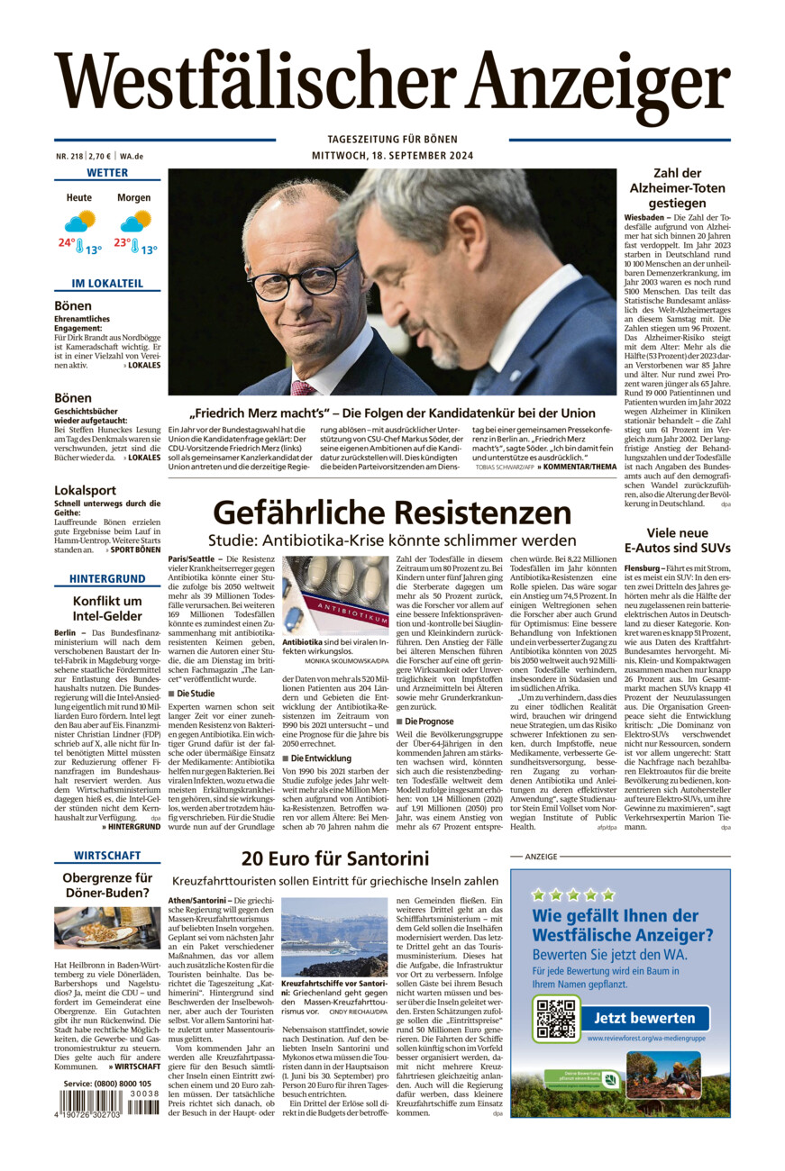 Westfälischer Anzeiger Bönen vom Mittwoch, 18.09.2024