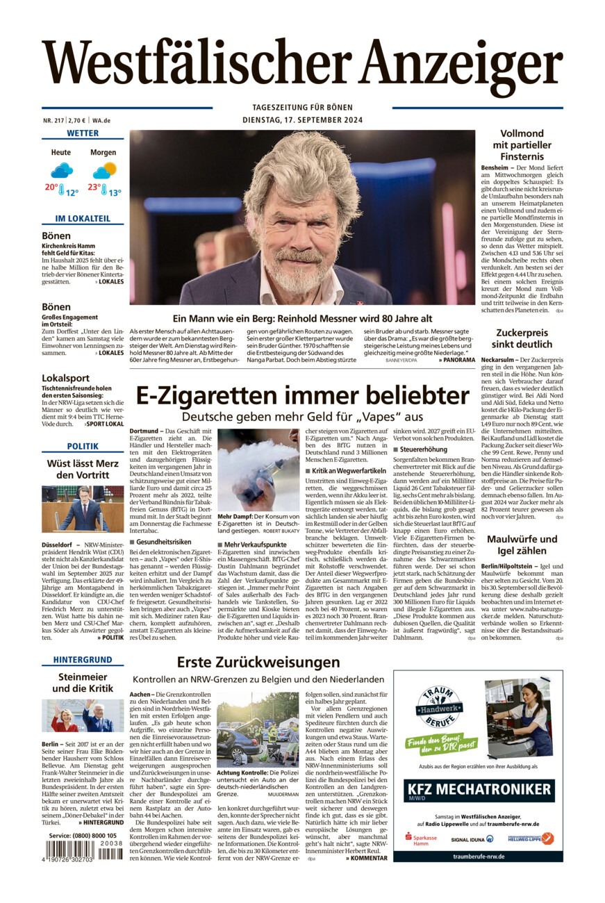 Westfälischer Anzeiger Bönen vom Dienstag, 17.09.2024