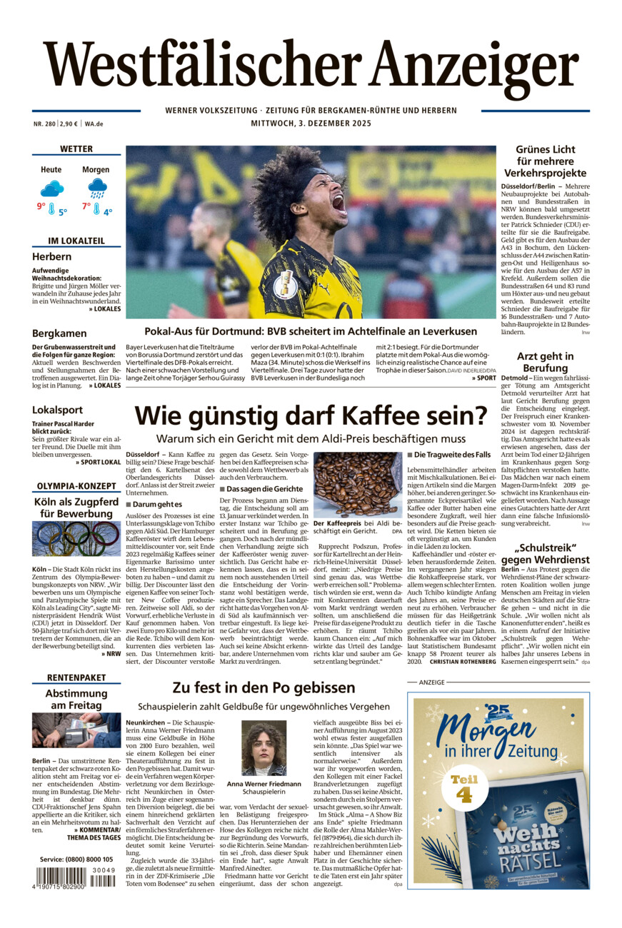 Westfälischer Anzeiger Werne vom Mittwoch, 03.12.2025