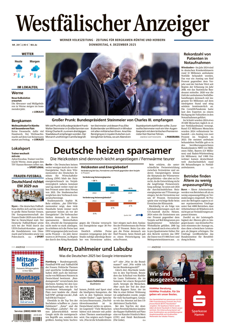 Westfälischer Anzeiger Werne vom Donnerstag, 04.12.2025