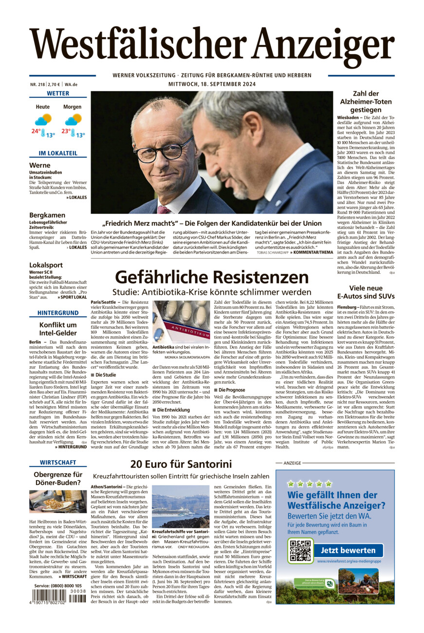 Westfälischer Anzeiger Werne vom Mittwoch, 18.09.2024