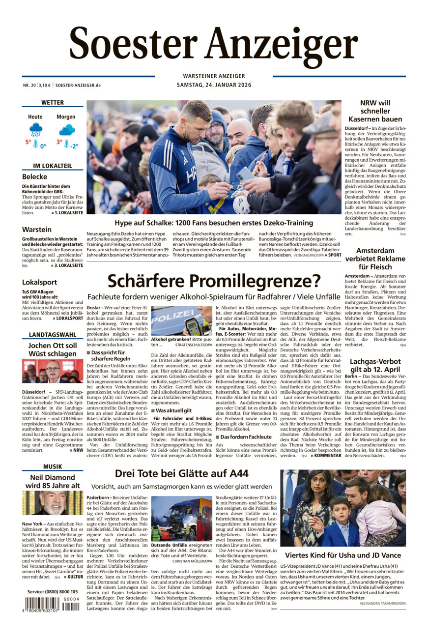 Soester Anzeiger Warstein vom Samstag, 24.01.2026