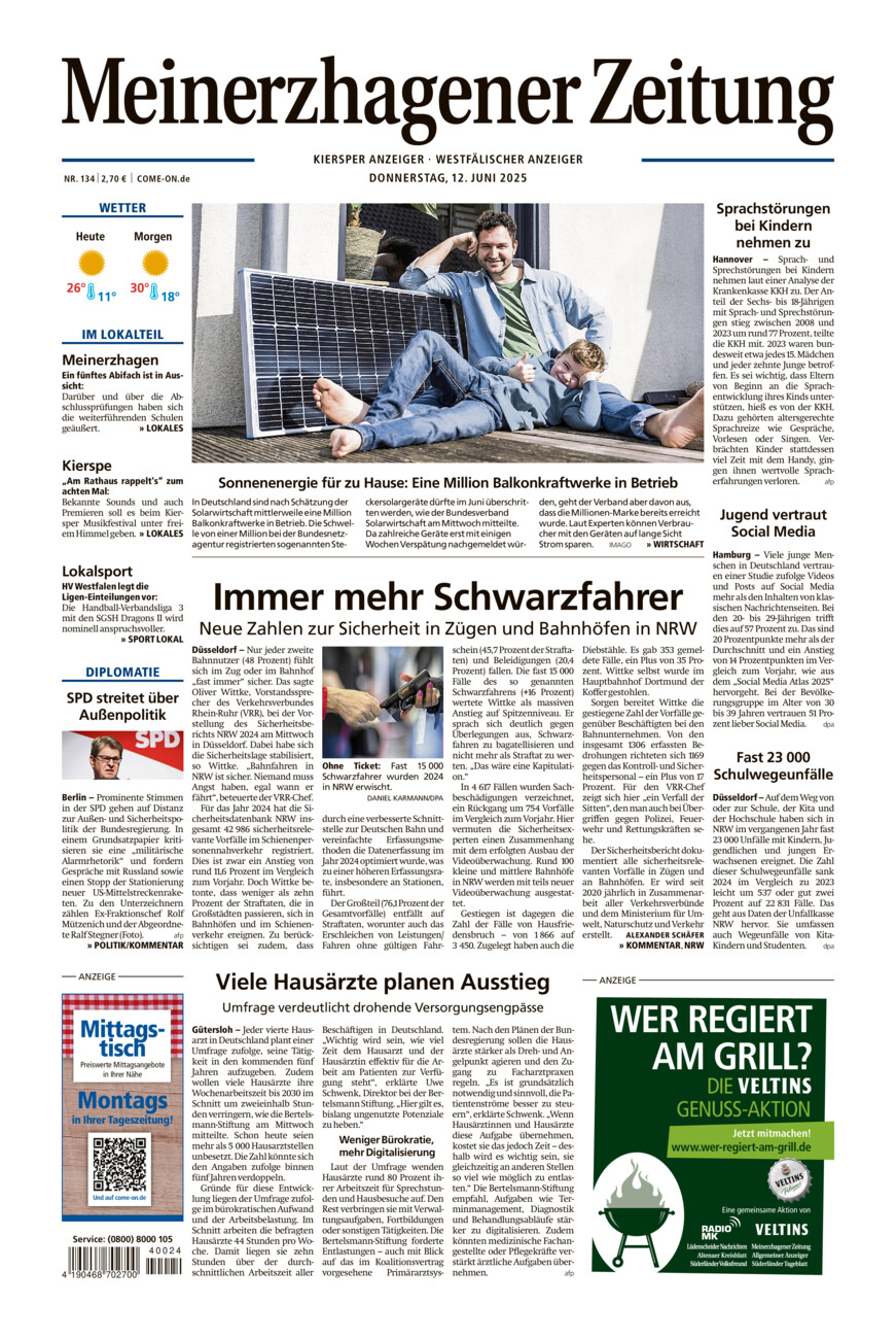 Meinerzhagener Zeitung vom Donnerstag, 12.06.2025