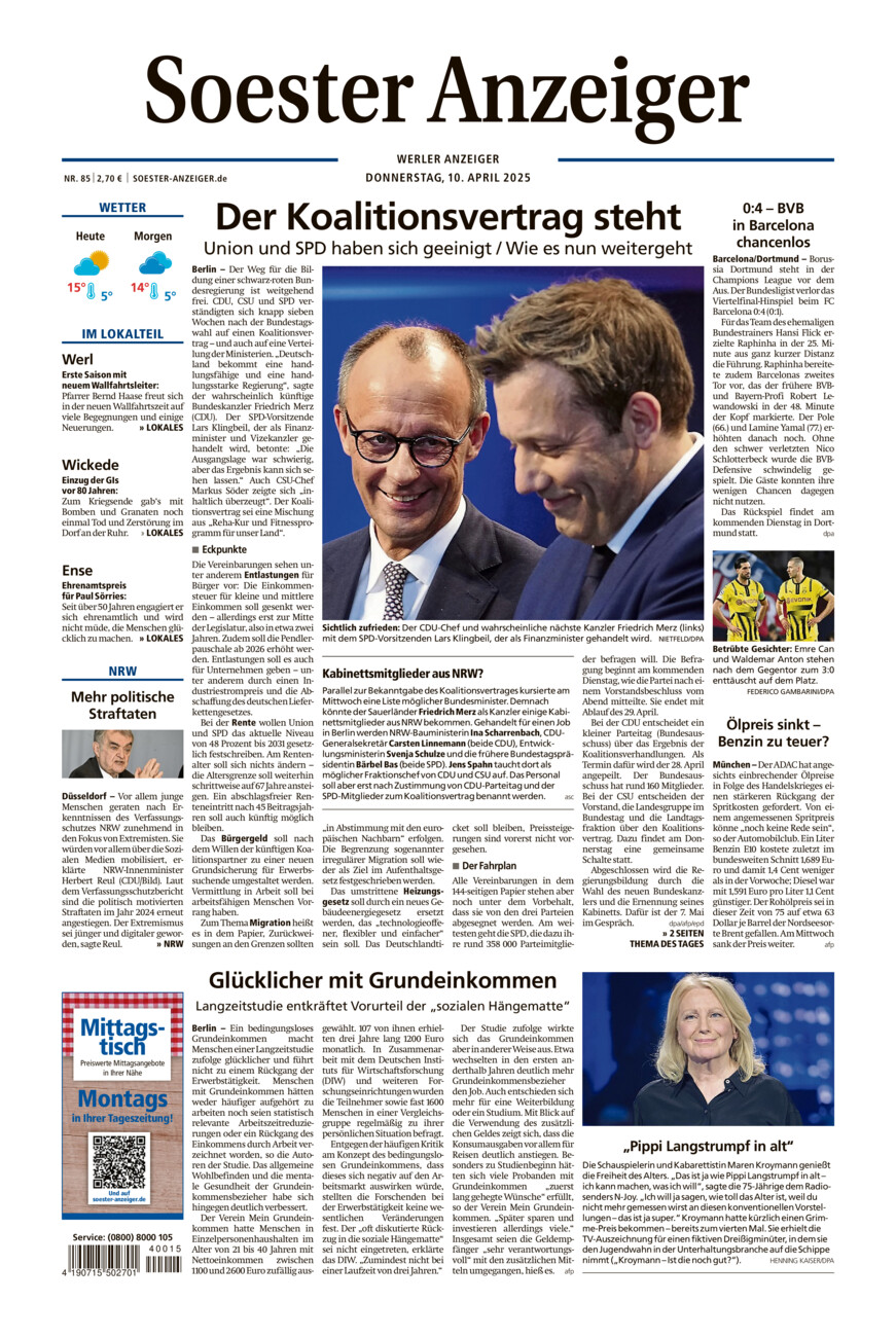 Soester Anzeiger Werl vom Donnerstag, 10.04.2025
