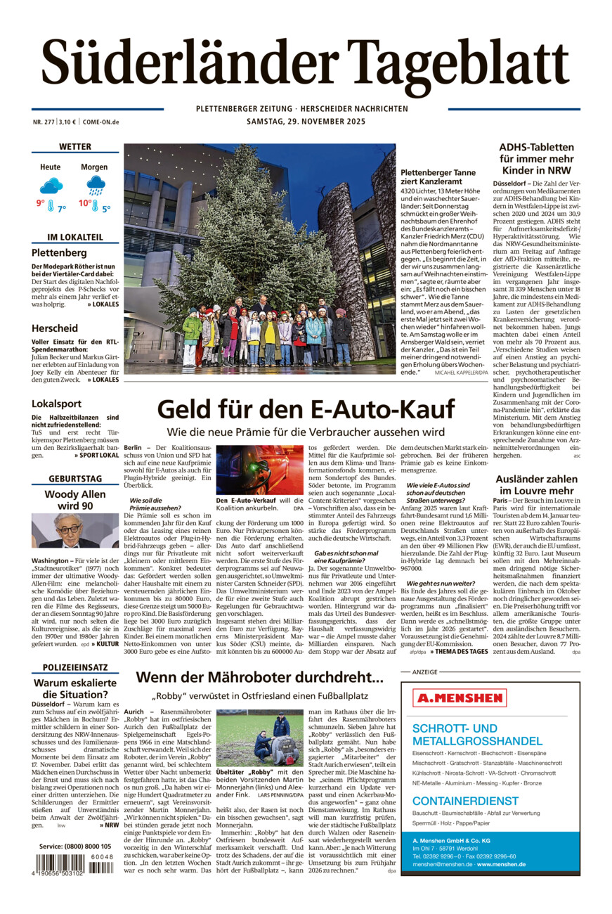 Süderländer Tageblatt vom Samstag, 29.11.2025
