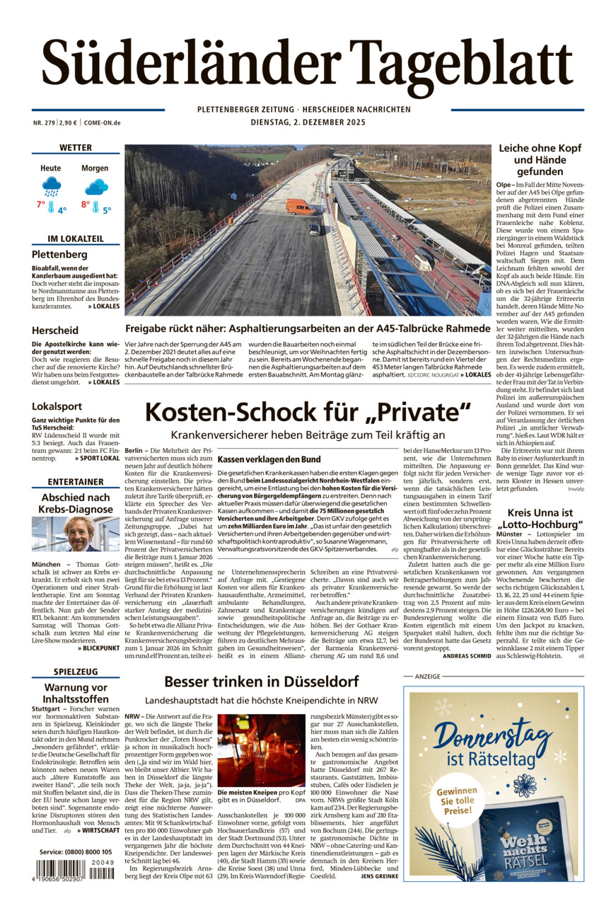 Süderländer Tageblatt vom Dienstag, 02.12.2025