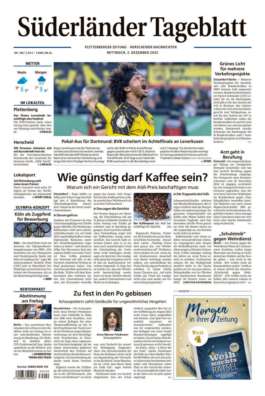 Süderländer Tageblatt vom Mittwoch, 03.12.2025