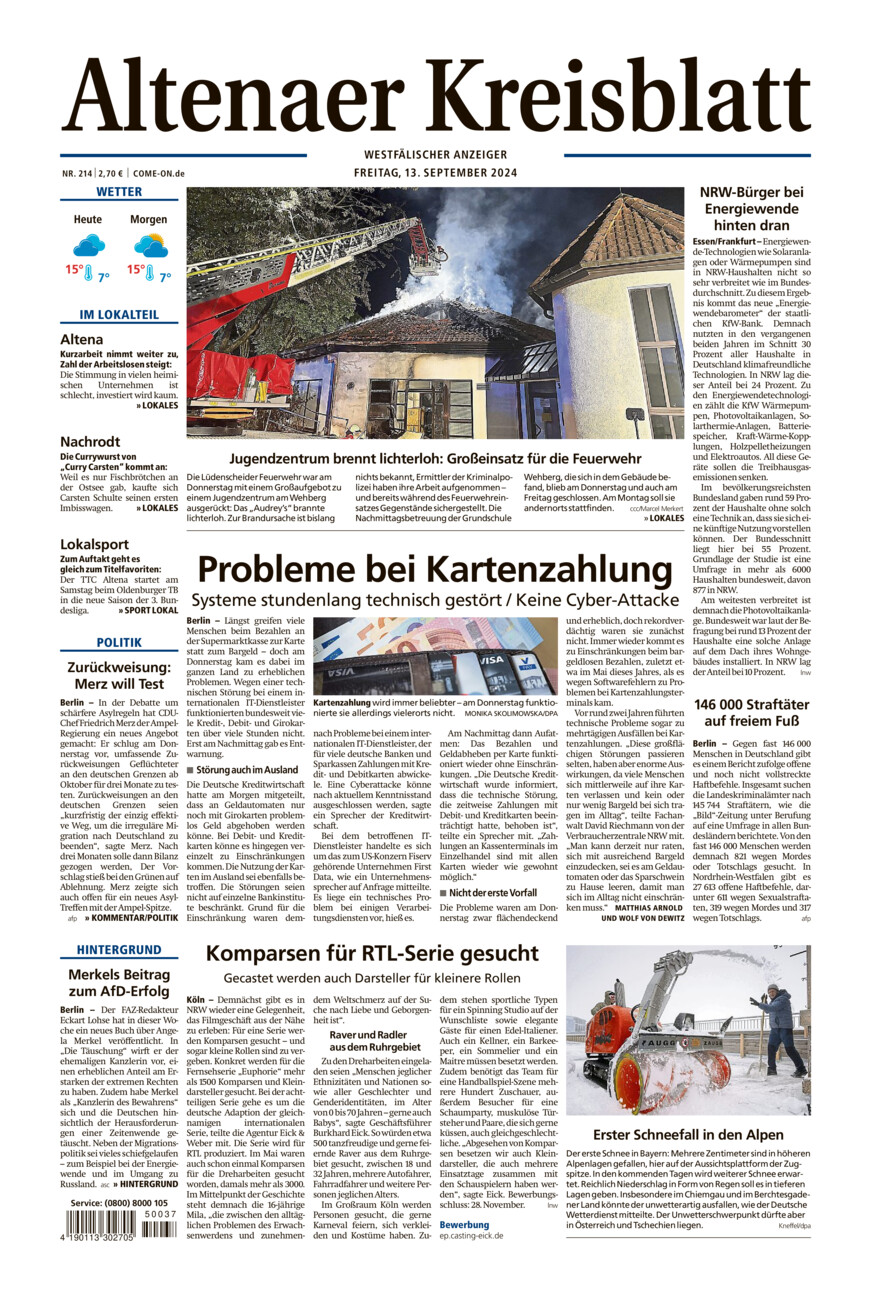 Altenaer Kreisblatt vom Freitag, 13.09.2024