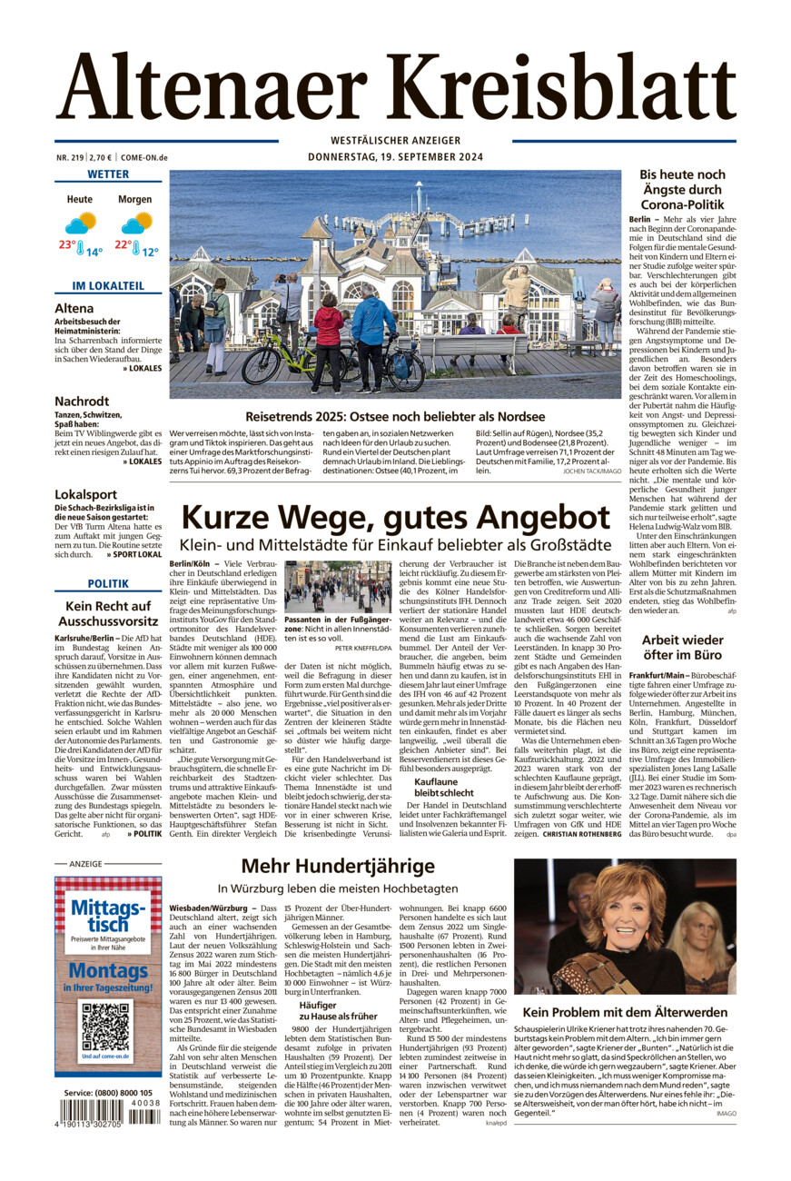 Altenaer Kreisblatt vom Donnerstag, 19.09.2024