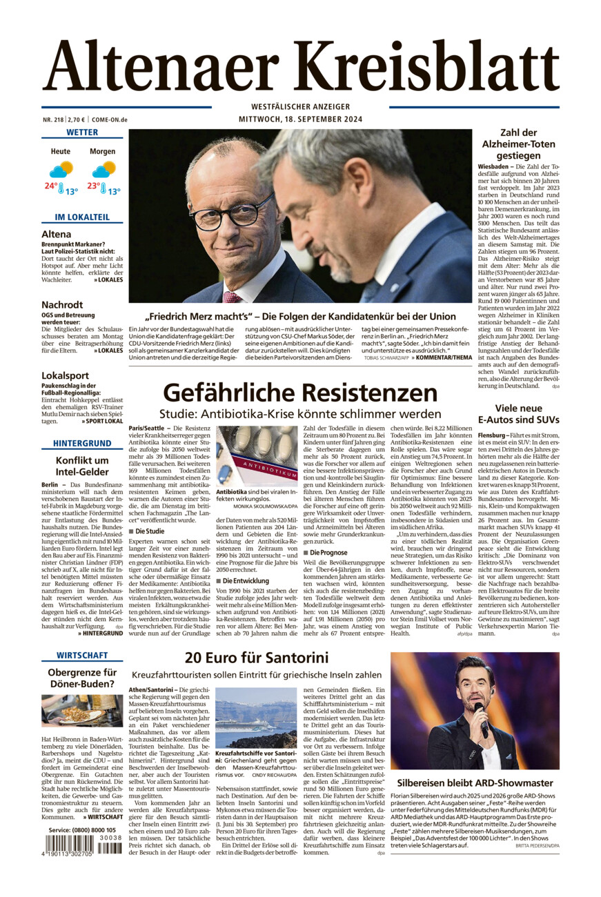 Altenaer Kreisblatt vom Mittwoch, 18.09.2024