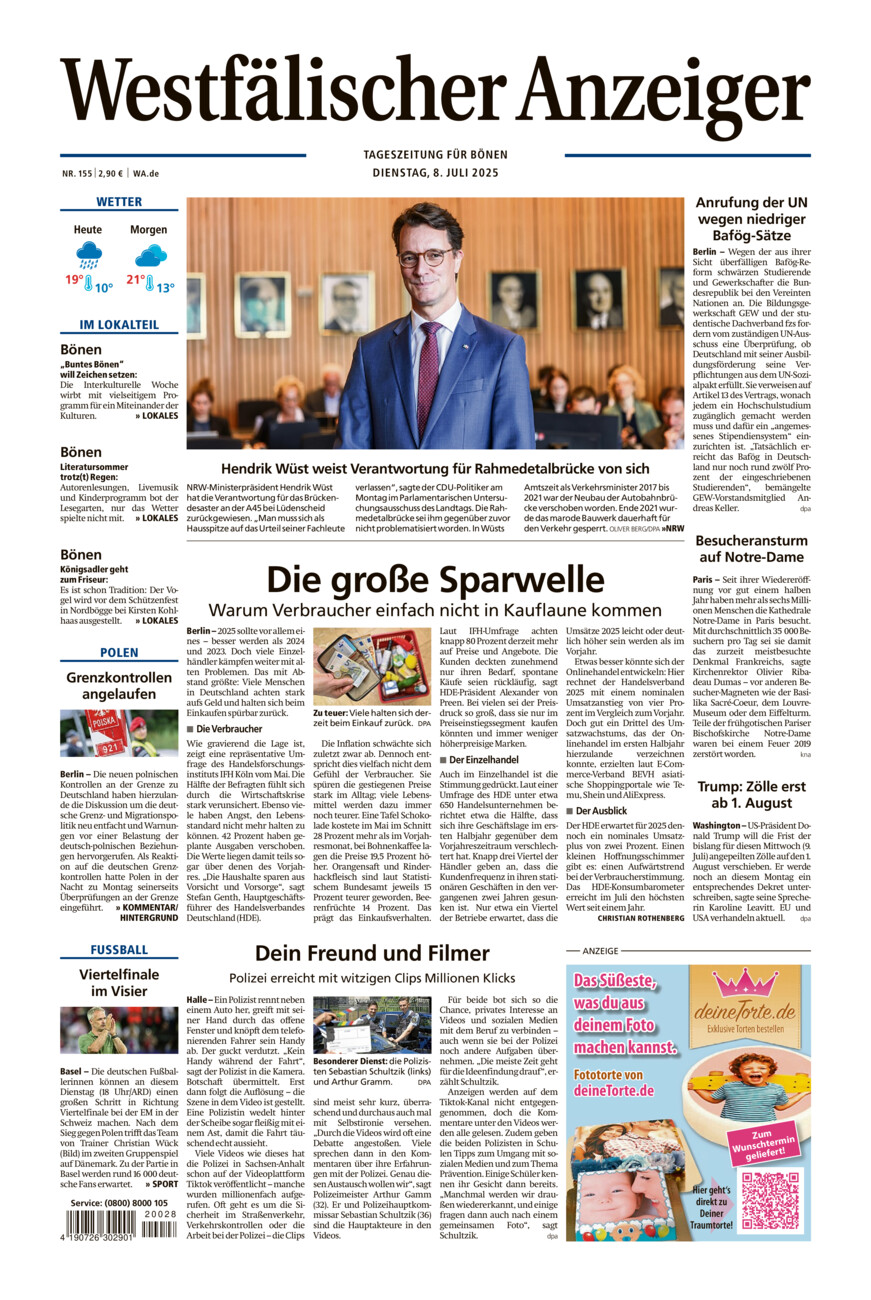 Westfälischer Anzeiger Bönen vom Dienstag, 08.07.2025