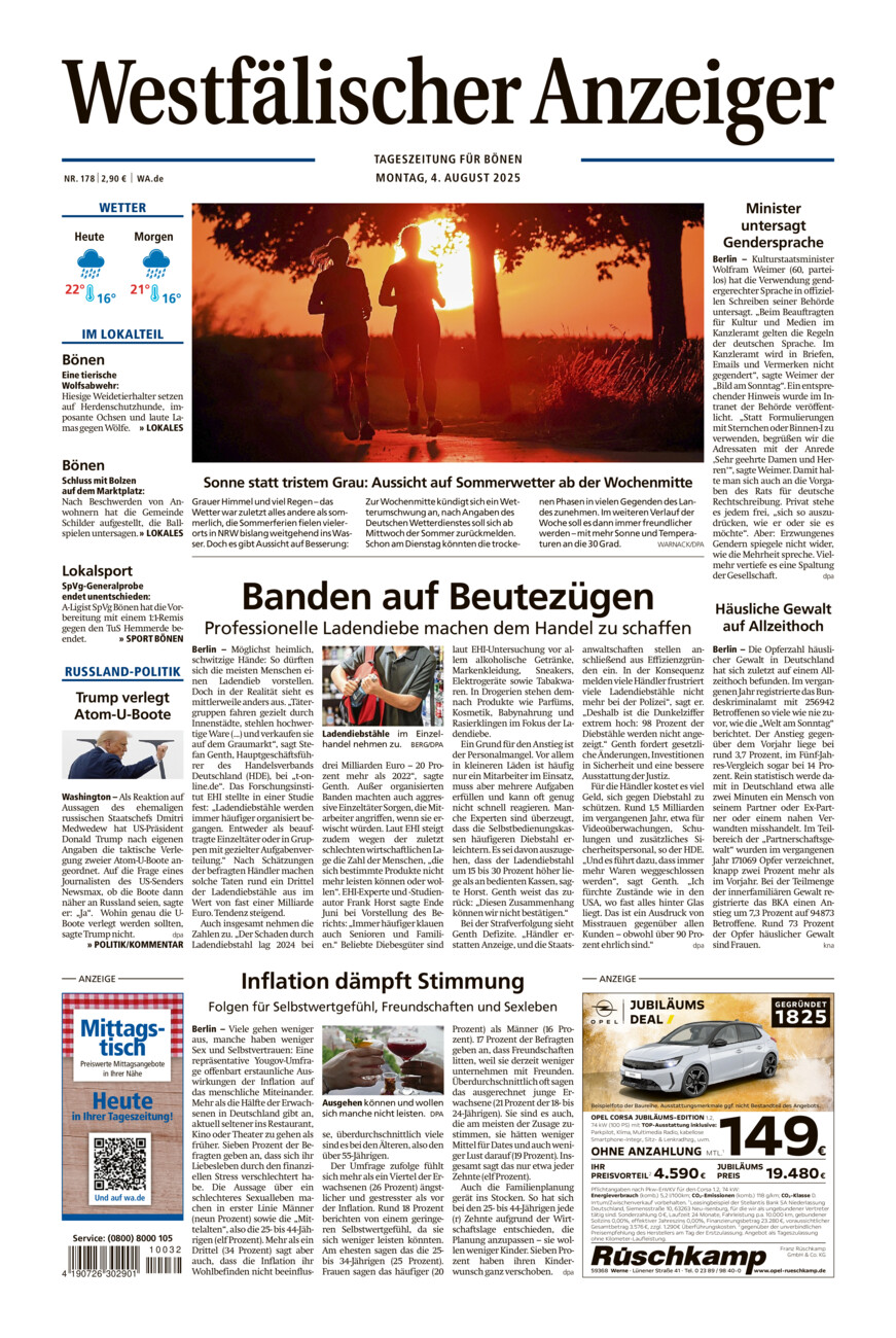 Westfälischer Anzeiger Bönen vom Montag, 04.08.2025