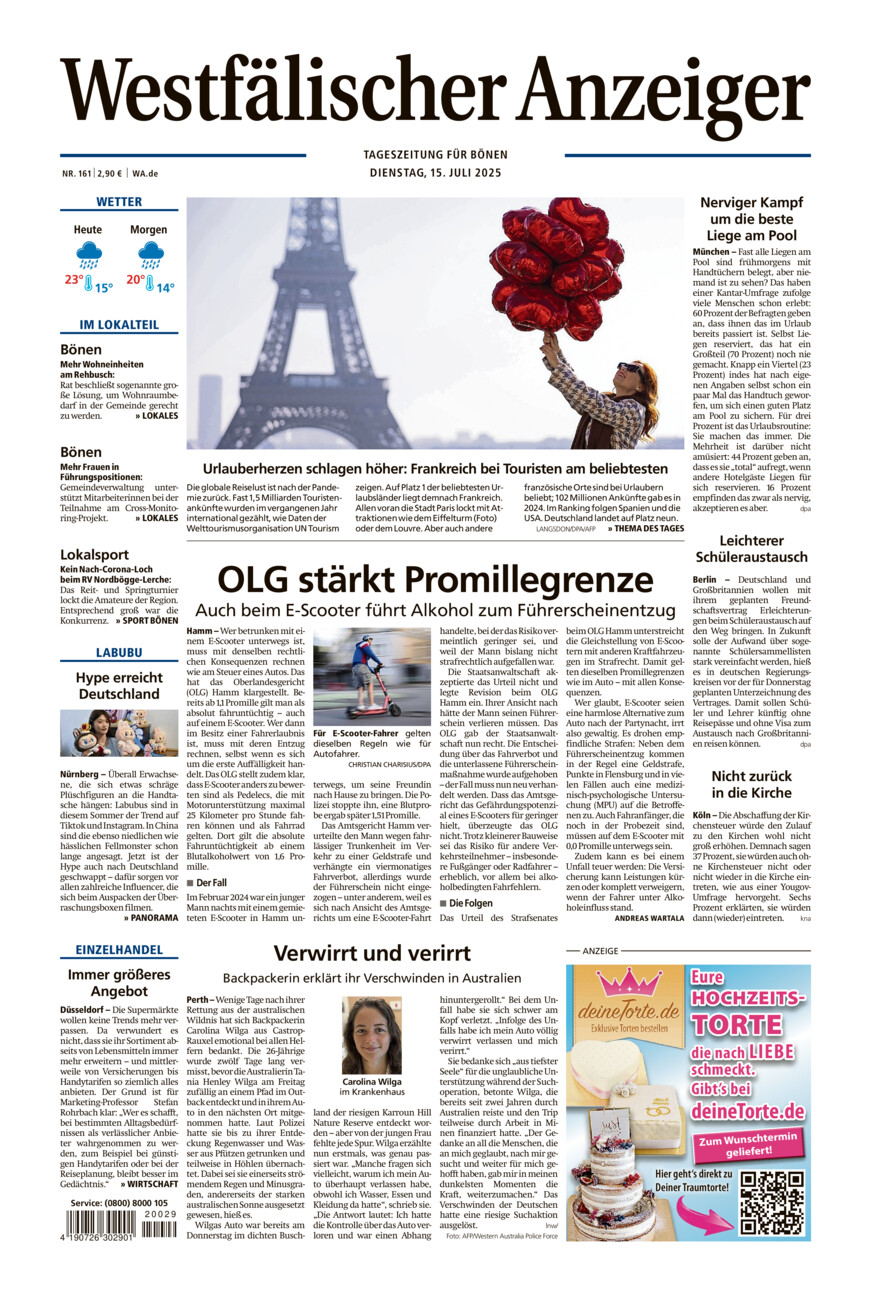 Westfälischer Anzeiger Bönen vom Dienstag, 15.07.2025