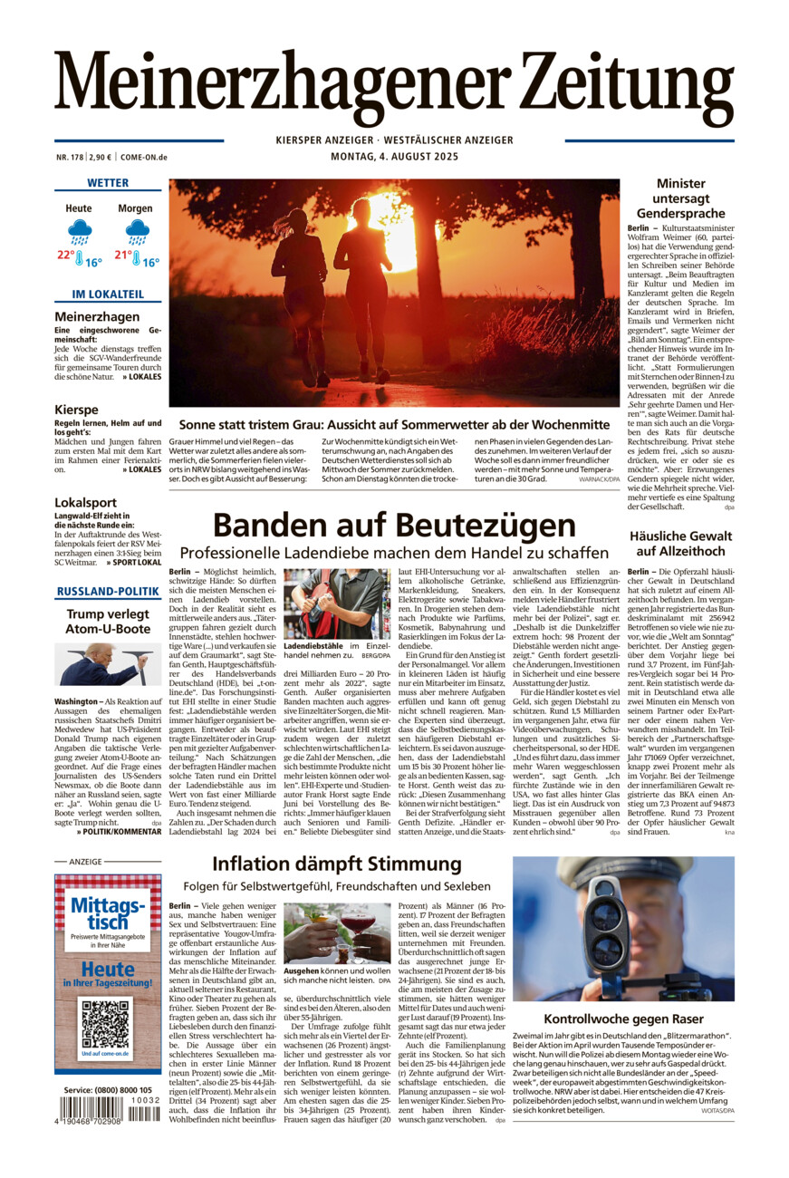 Meinerzhagener Zeitung vom Montag, 04.08.2025