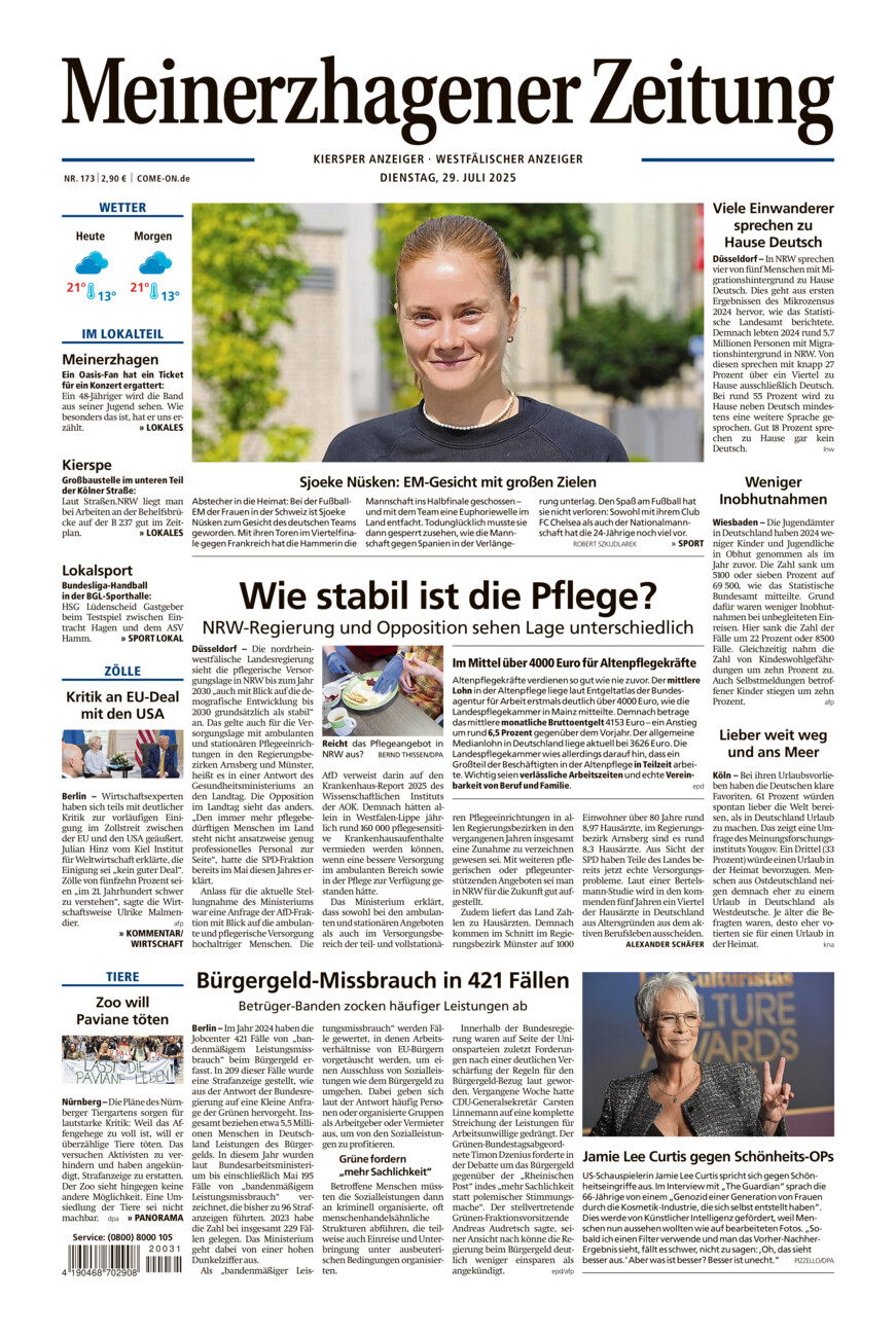Meinerzhagener Zeitung vom Dienstag, 29.07.2025