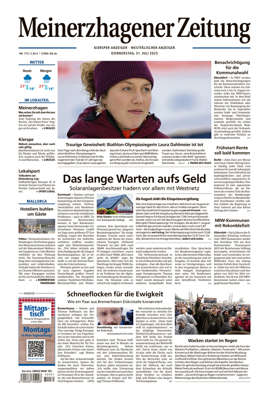 Meinerzhagener Zeitung vom Donnerstag, 31.07.2025