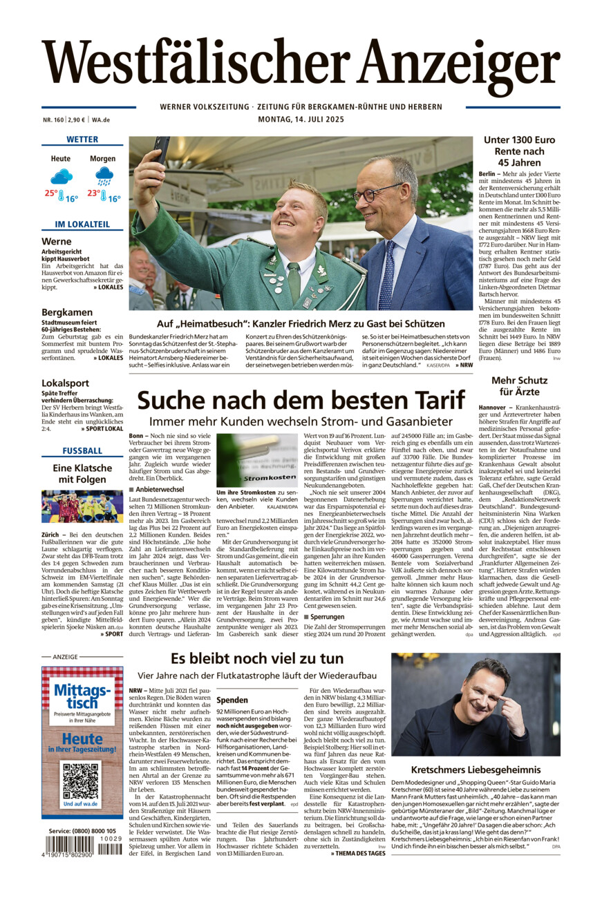 Westfälischer Anzeiger Werne vom Montag, 14.07.2025